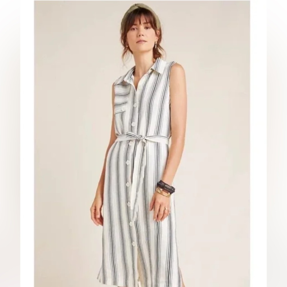 Maeve by Anthropologie Esther Striped Shirtdress button front cream black stripe
